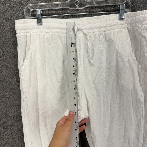 Unbranded Pants Women XL White High Rise Chino Flat Front Linen Drawstring - Picture 4 of 9